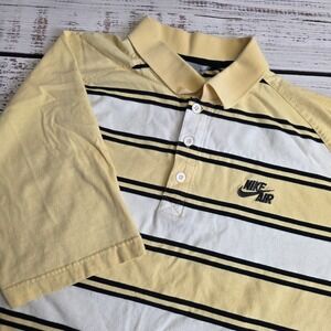 Nike Mens XL Rugby Yellow White Black Striped‎ Polo Gray Tag Y2K  Heavy Cotton